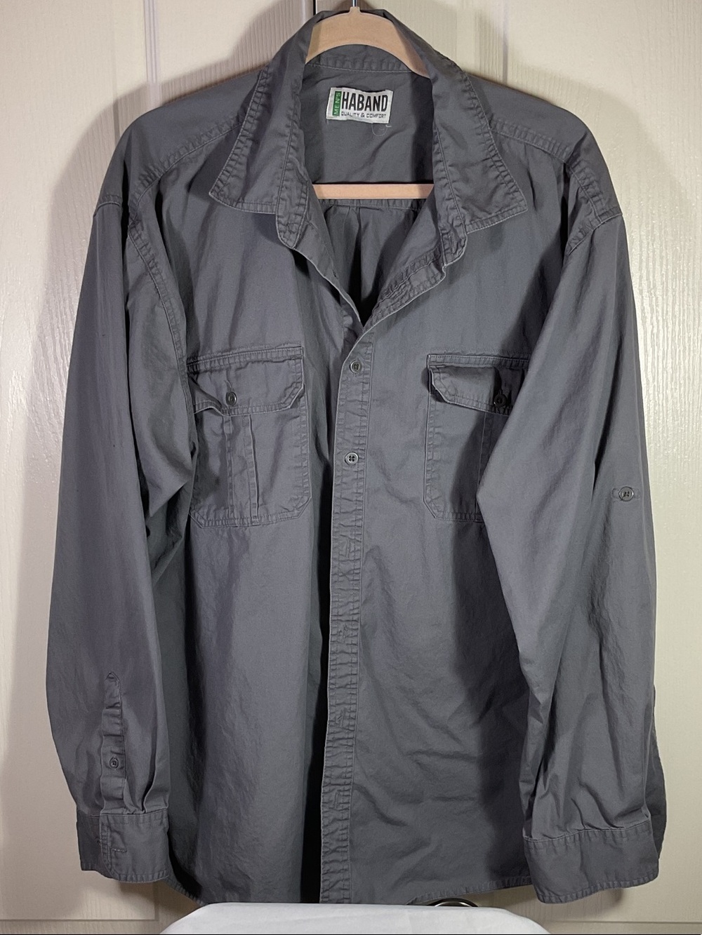 Haband Men’s Charcoal Gray Long Sleeve Button-Front Shirt